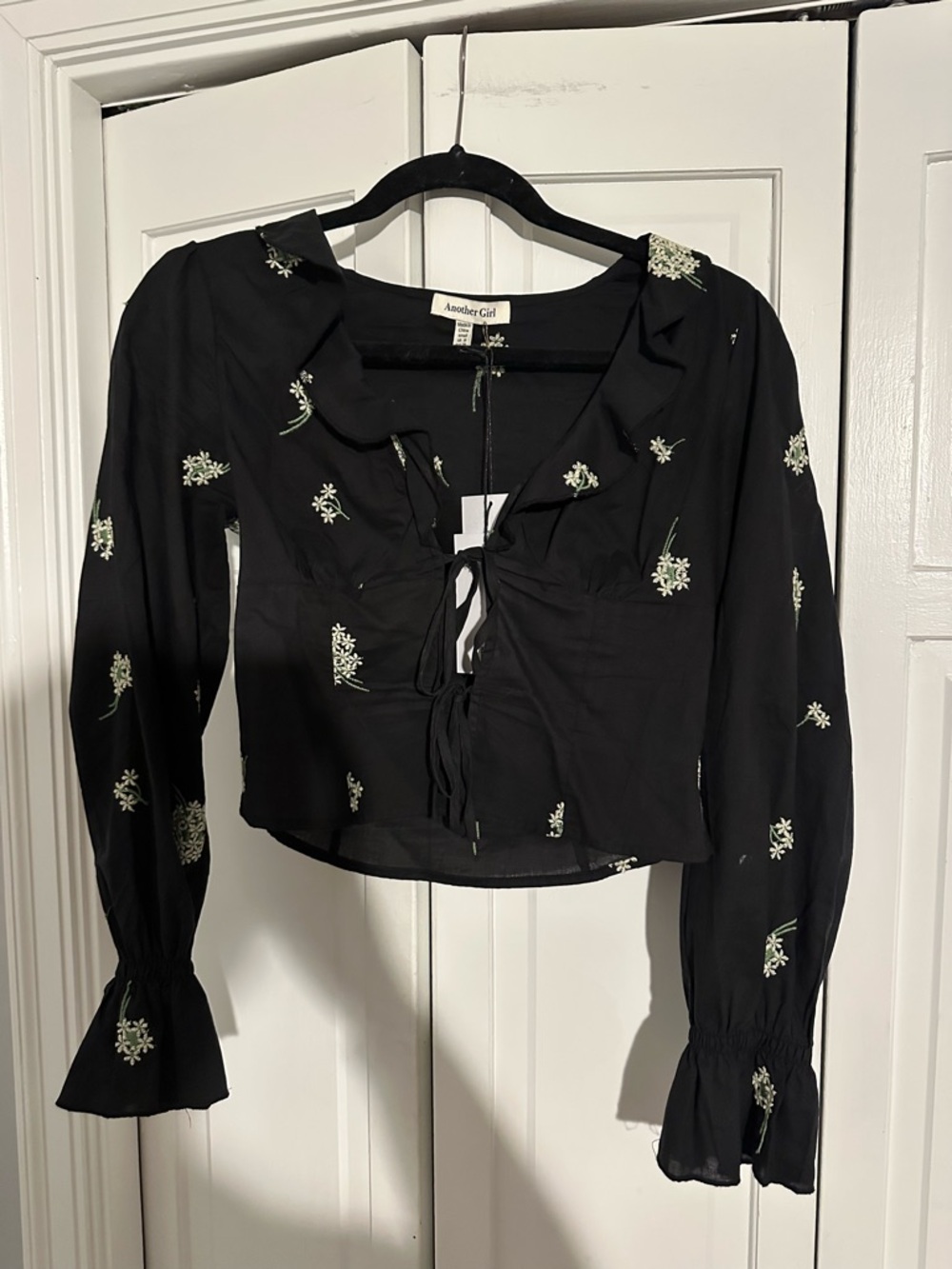 Another Girl Black Floral Tie-Front Blouse